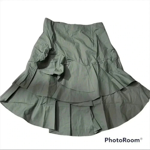 Vince Camuto Tiered Ruffle Belted Poplin Skirt Camo Green Size 14W - Picture 3 of 6
